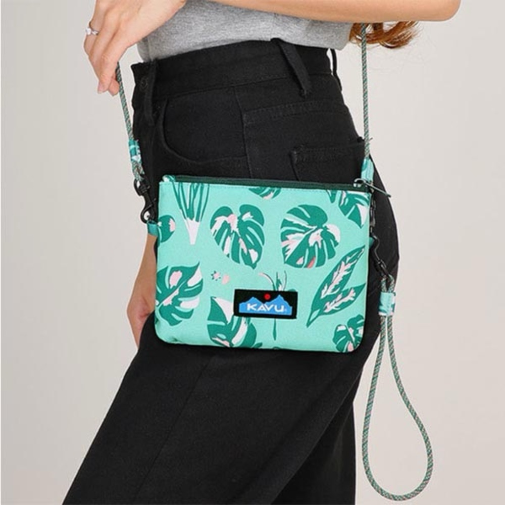 KAVU Teal Leaf Pattern Crossbody Bag